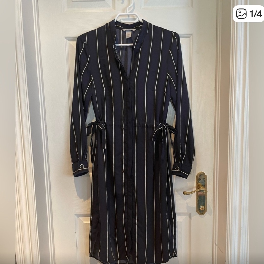 H&M Navy and White Striped Long Sleeve Dress